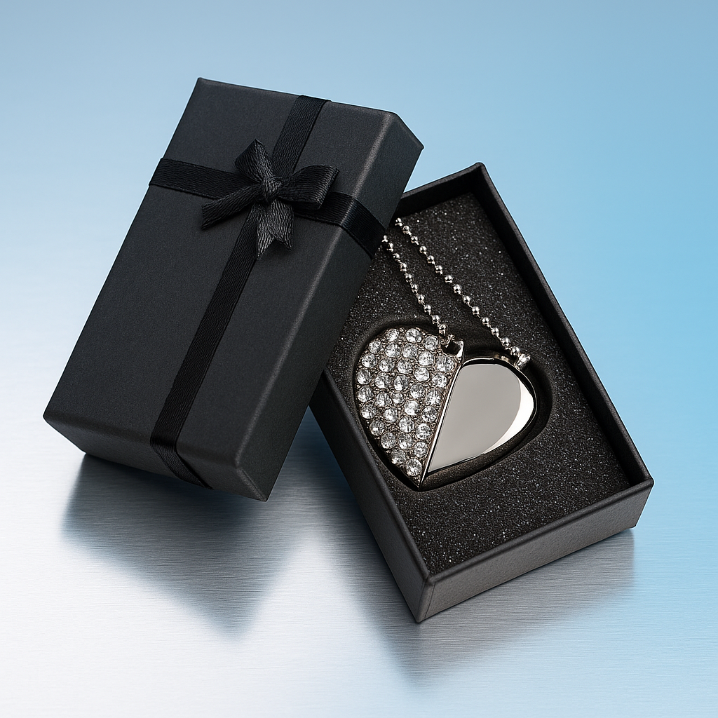 Black Bow USB Heart Presentation Box