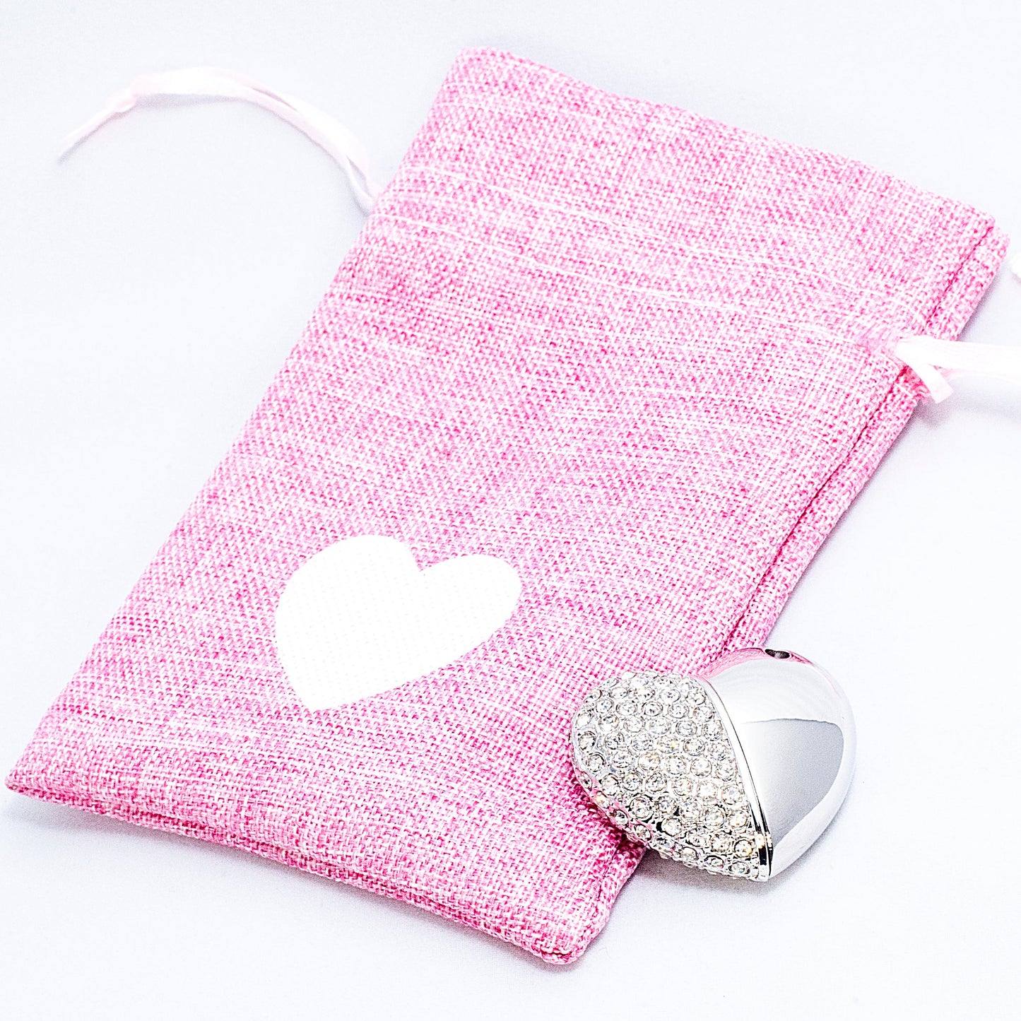 5 x USB Drawstring Gift Pouch - Pink Heart