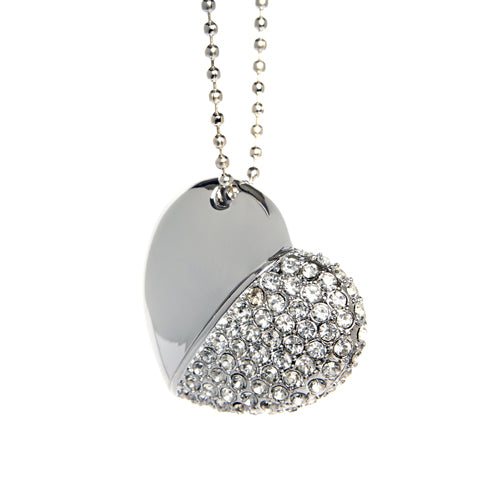 Silver Diamond Heart USB Flash Drive - Wedding/Photographer/Gift