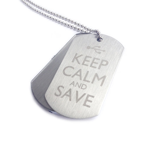 8GB Engraved Dog Tag USB Flash Drive - Keep Calm and Save