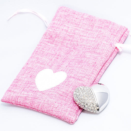 5 x USB Drawstring Gift Pouch - Pink Heart