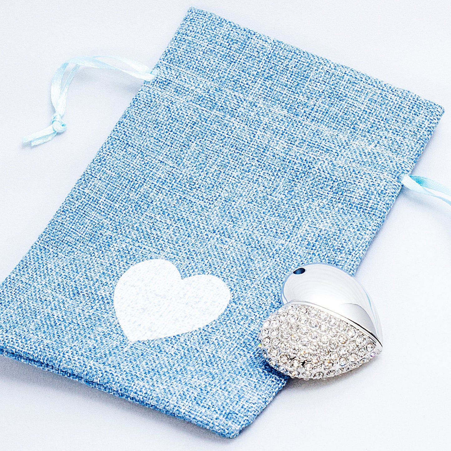5 x USB Drawstring Gift Pouch - Blue Heart